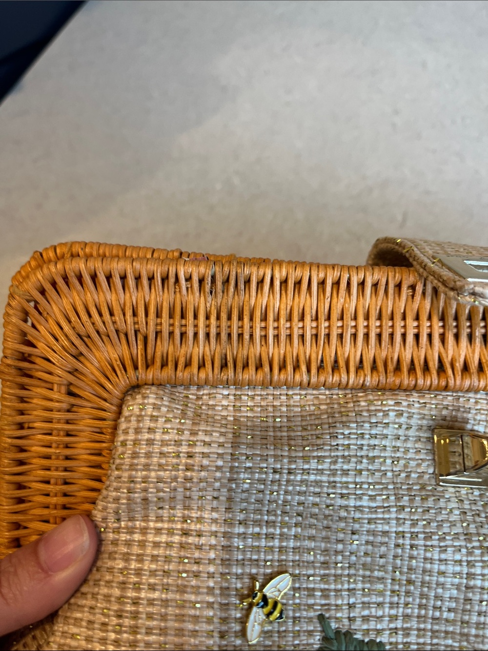 Betsey Johnson Natural Straw Floral Embroidered Clutch with Gold Hardware - Picture 4 of 4